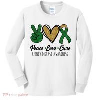 Peace Love Cure Kidney Disease Awareness Kids Long Sleeve Shirt thumb 0