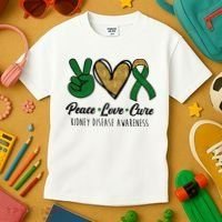 Peace Love Cure Kidney Disease Awareness Kids T-Shirt thumb 3