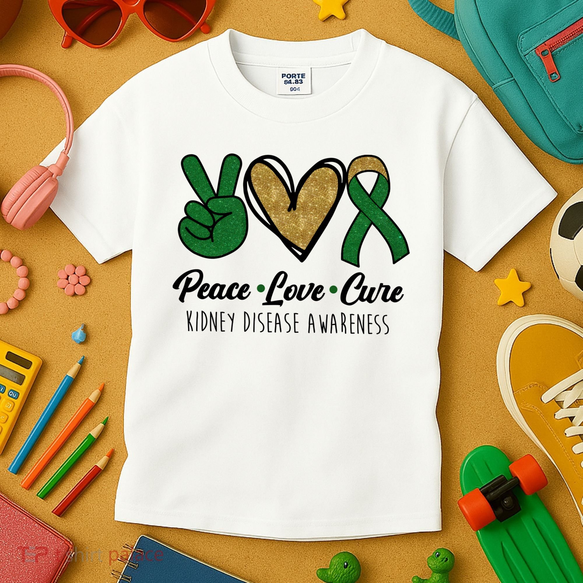 Peace Love Cure Kidney Disease Awareness Kids T-Shirt