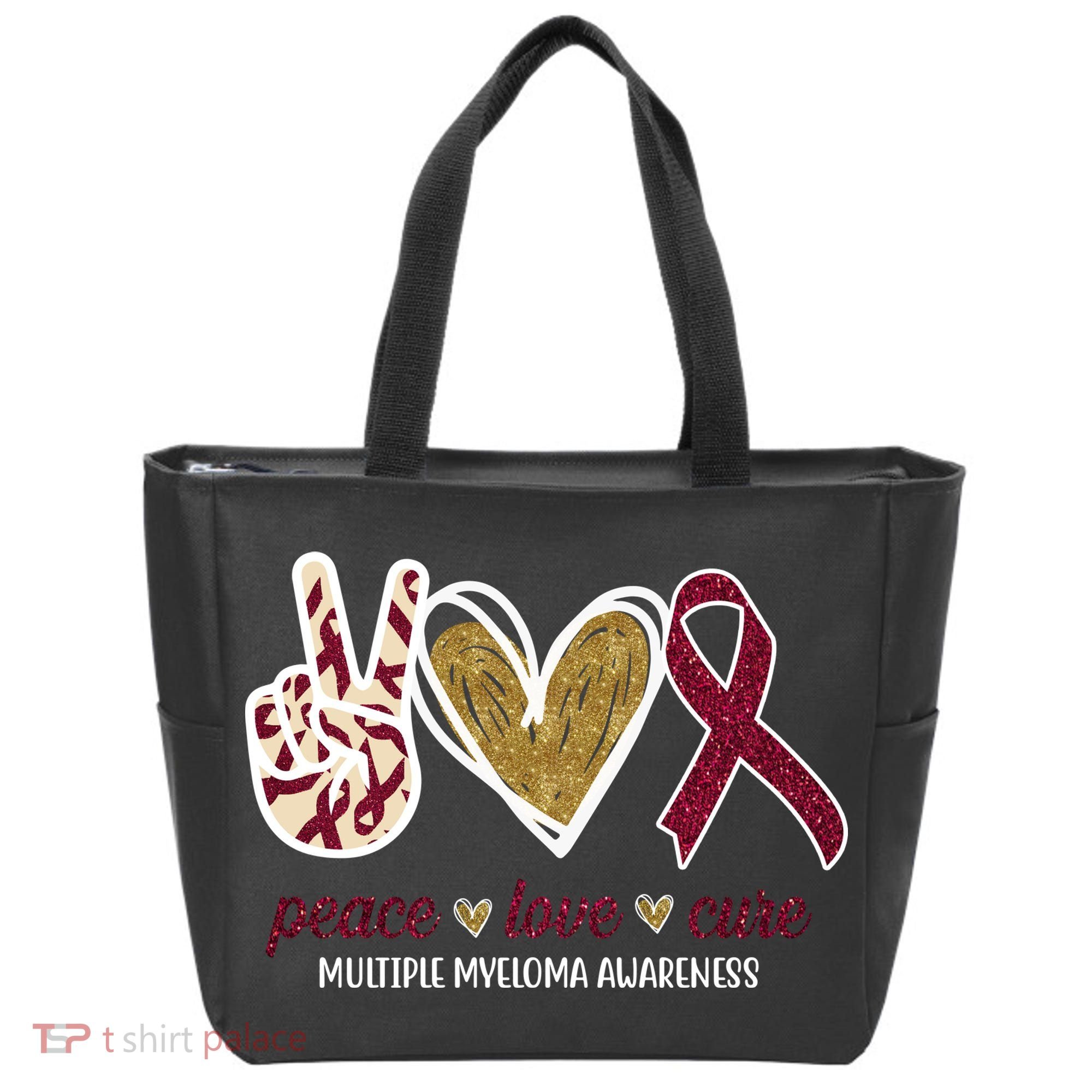 Peace Love Cure Multiple Myeloma Awareness Tote Bag