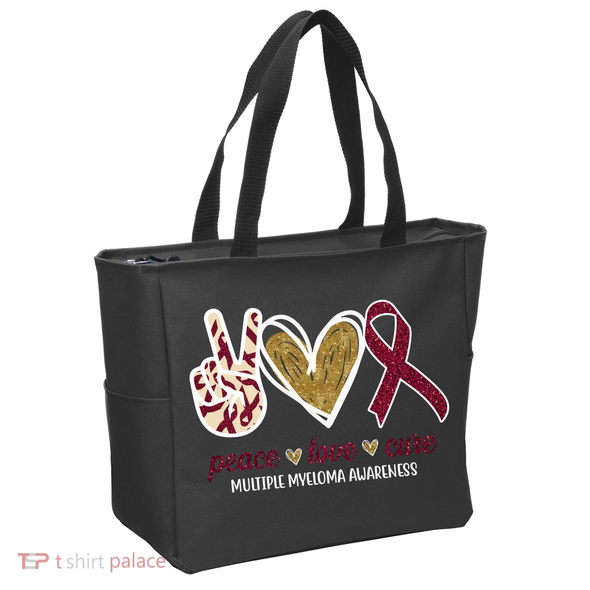 Peace Love Cure Multiple Myeloma Awareness Tote Bag