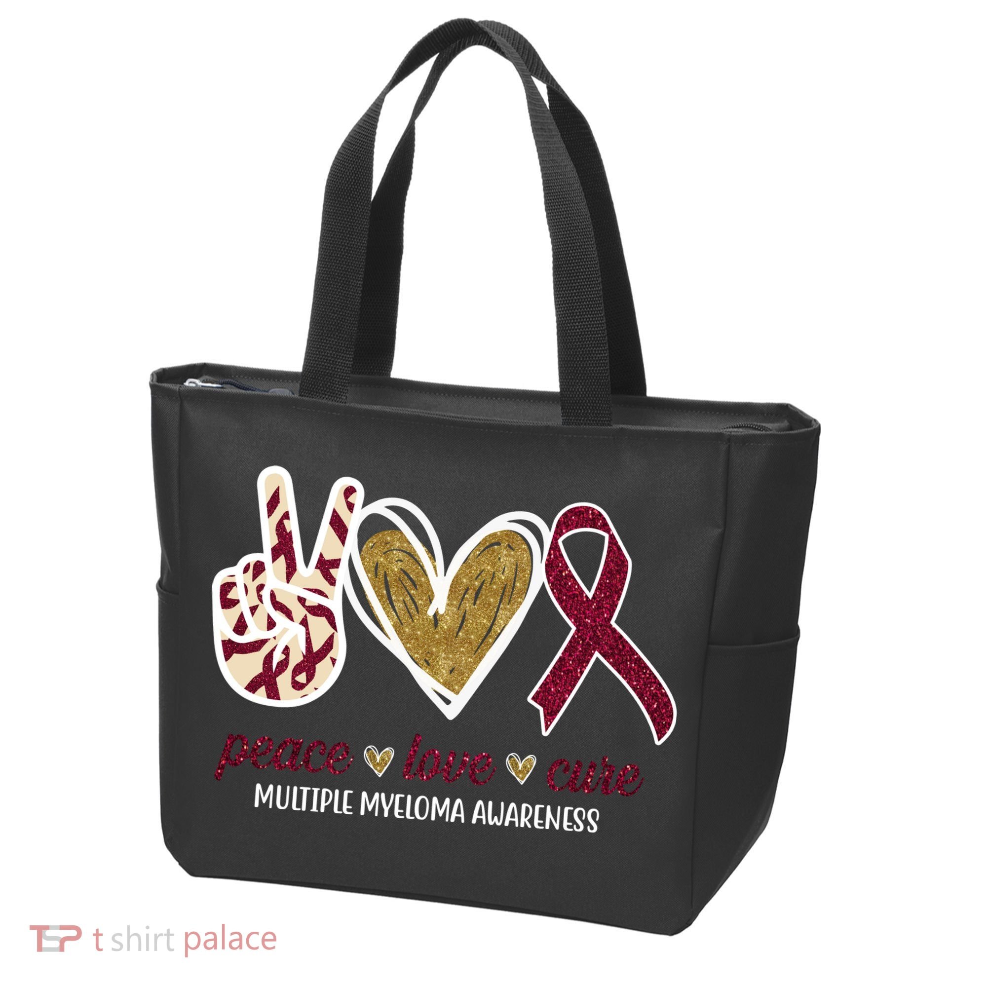 Peace Love Cure Multiple Myeloma Awareness Tote Bag