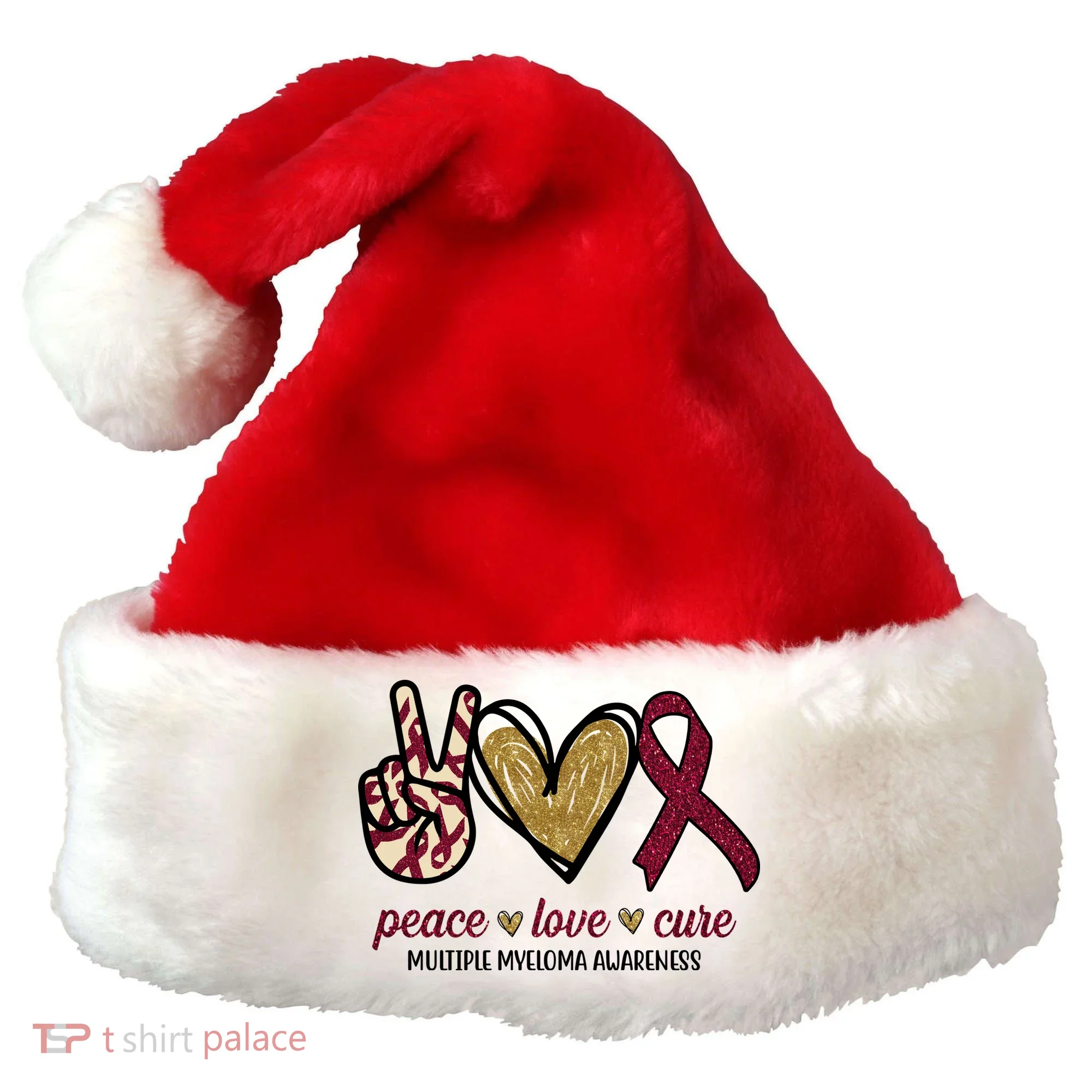 Peace Love Cure Multiple Myeloma Awareness Santa Hat