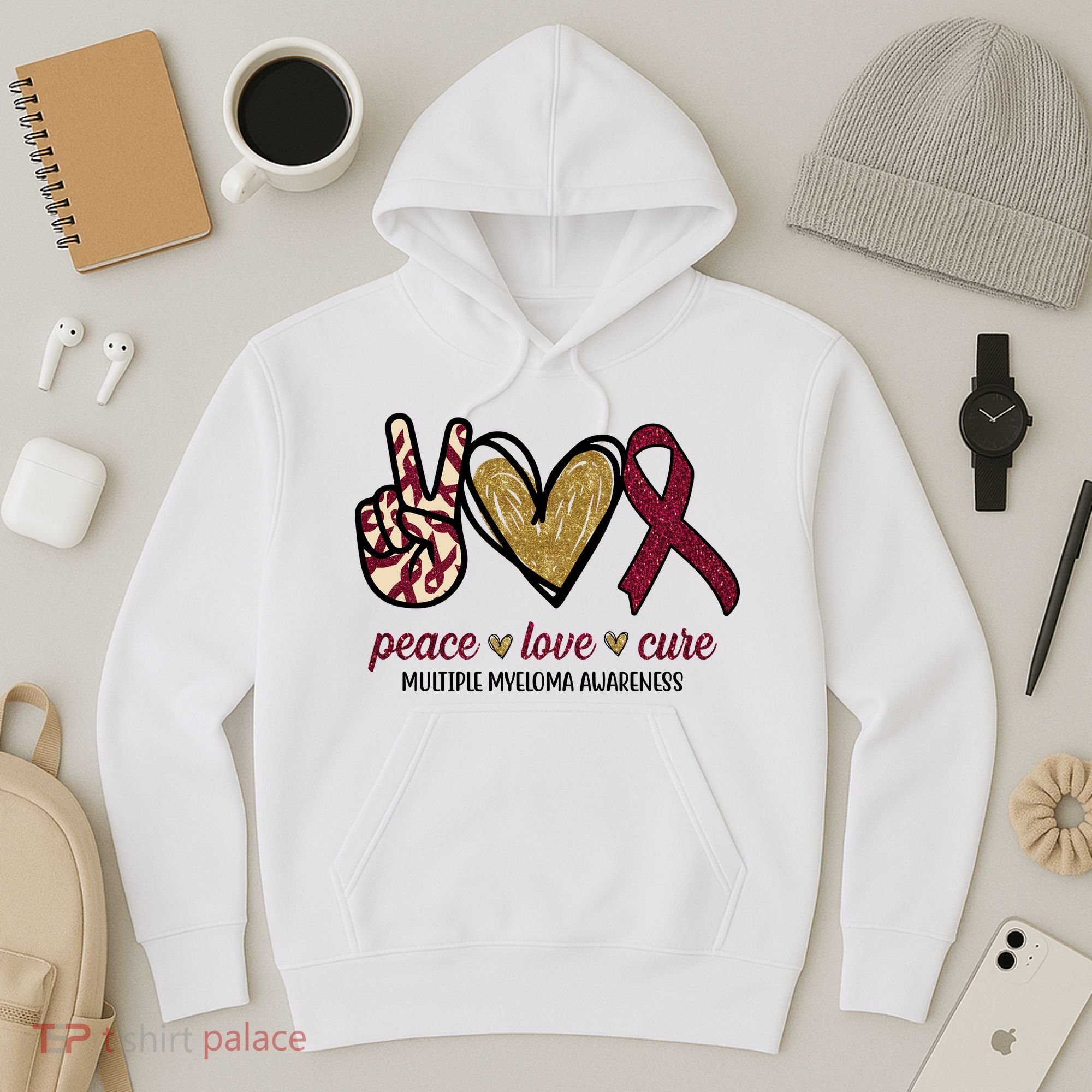 Peace Love Cure Multiple Myeloma Awareness Hoodie