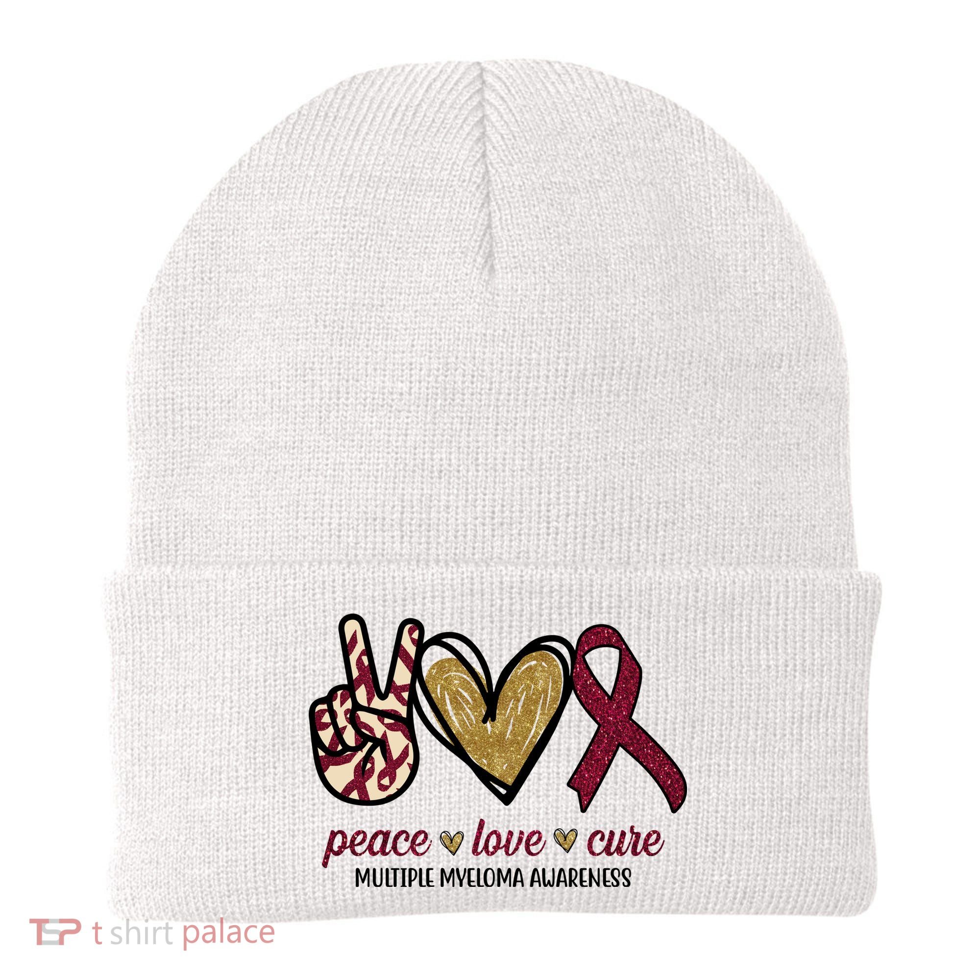 Peace Love Cure Multiple Myeloma Awareness Beanie
