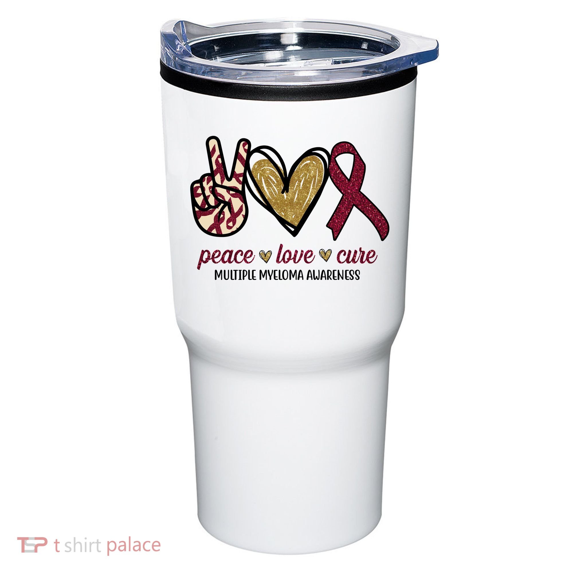 Peace Love Cure Multiple Myeloma Awareness Tumbler