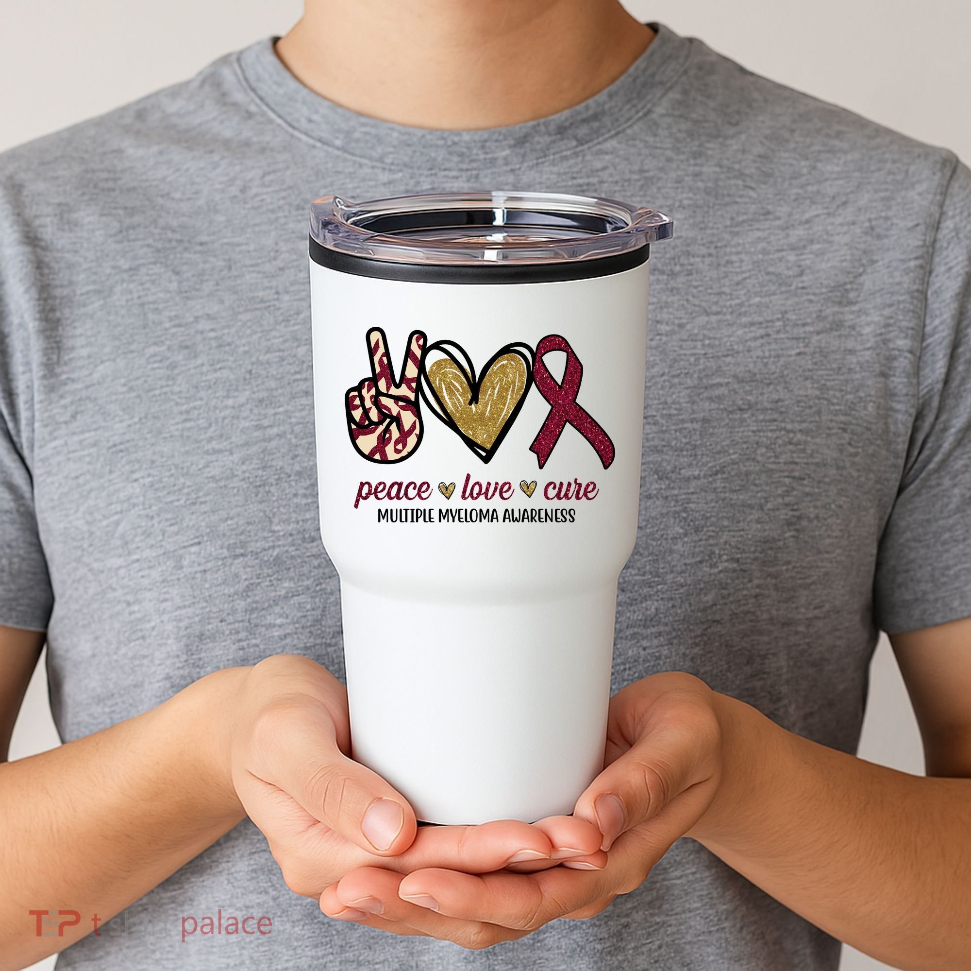 Peace Love Cure Multiple Myeloma Awareness Tumbler