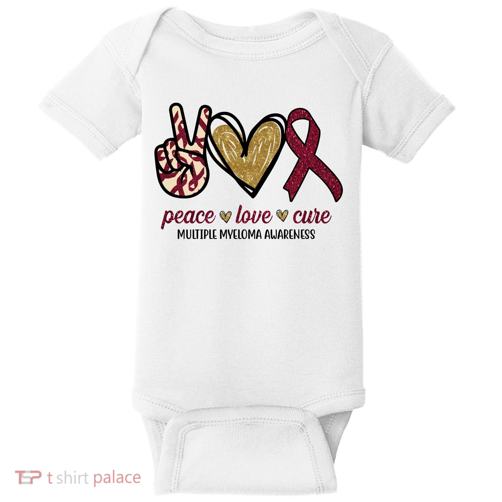 Peace Love Cure Multiple Myeloma Awareness Baby Bodysuit