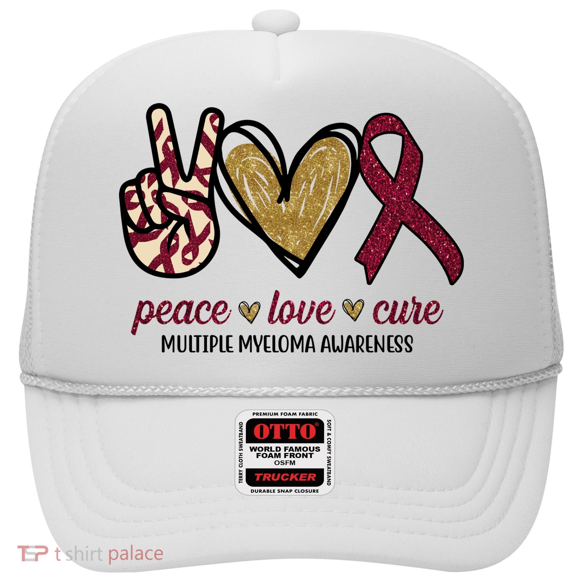 Peace Love Cure Multiple Myeloma Awareness Hat