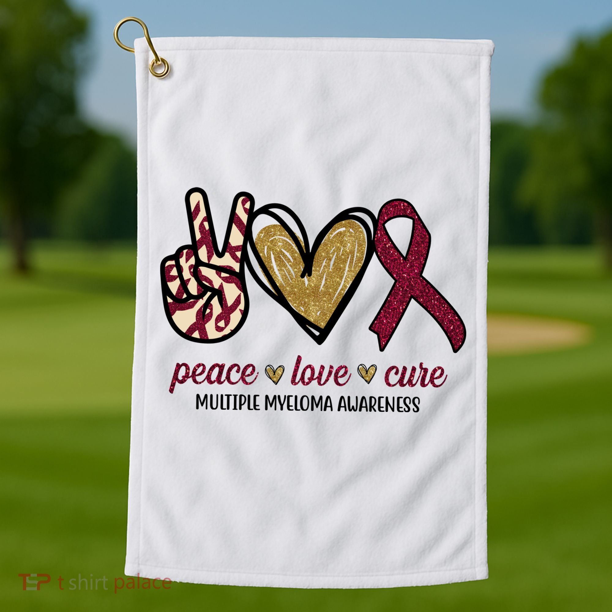 Peace Love Cure Multiple Myeloma Awareness Golf Towel