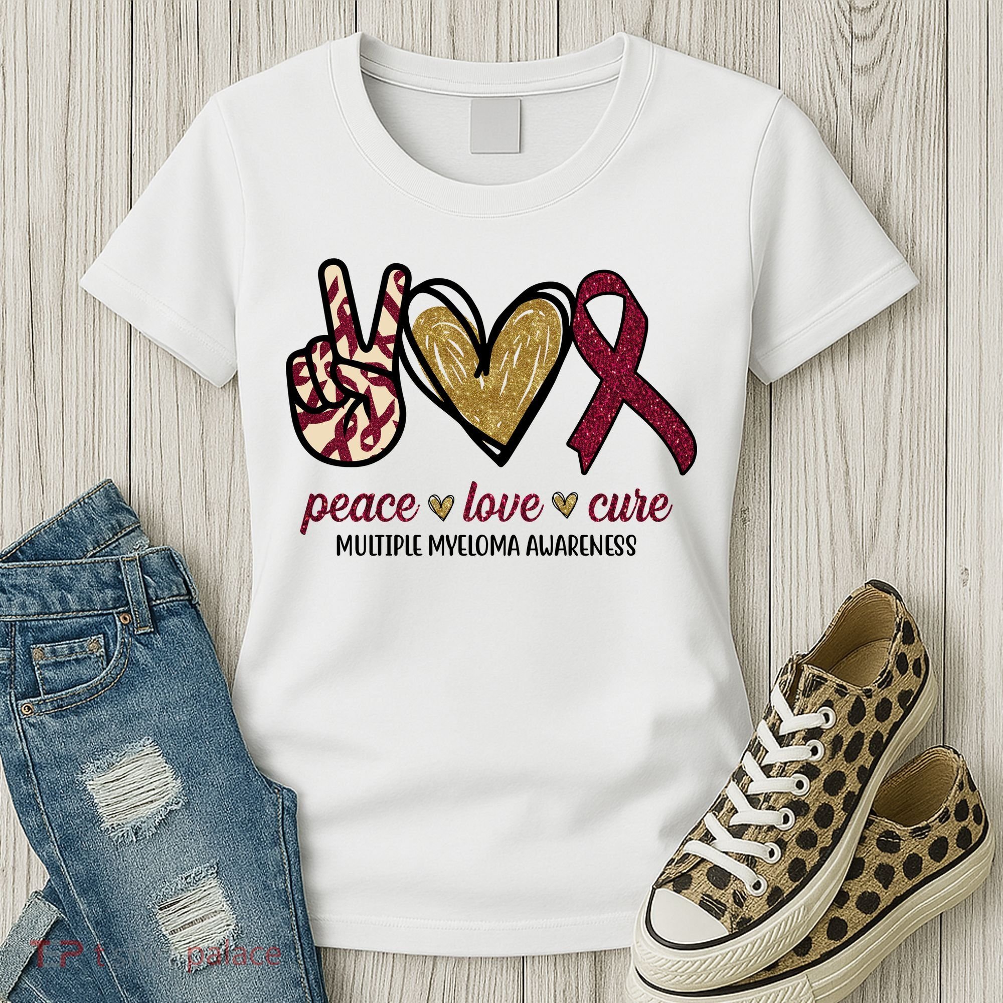 Peace Love Cure Multiple Myeloma Awareness Women's T-Shirt
