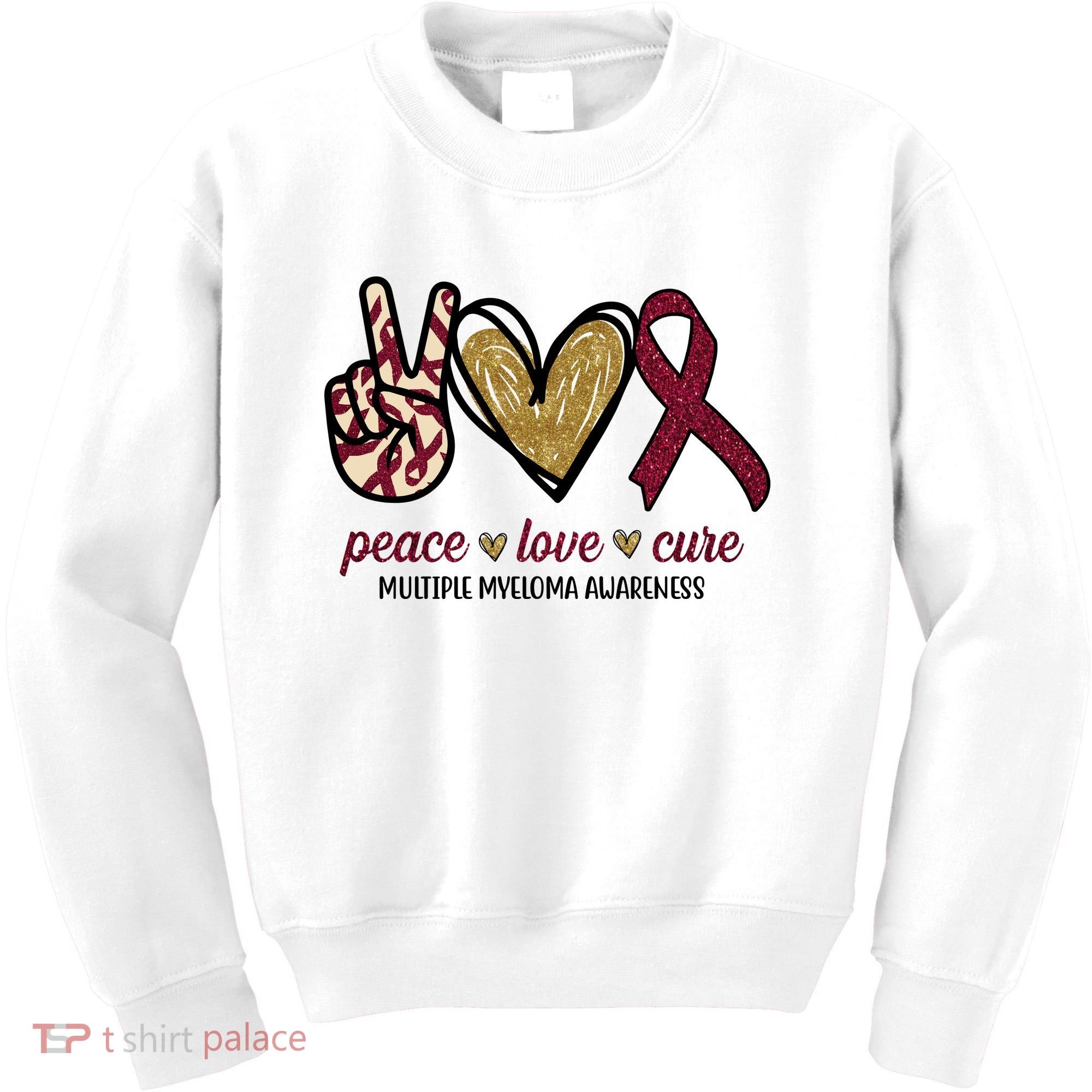 Peace Love Cure Multiple Myeloma Awareness Kids Sweatshirt
