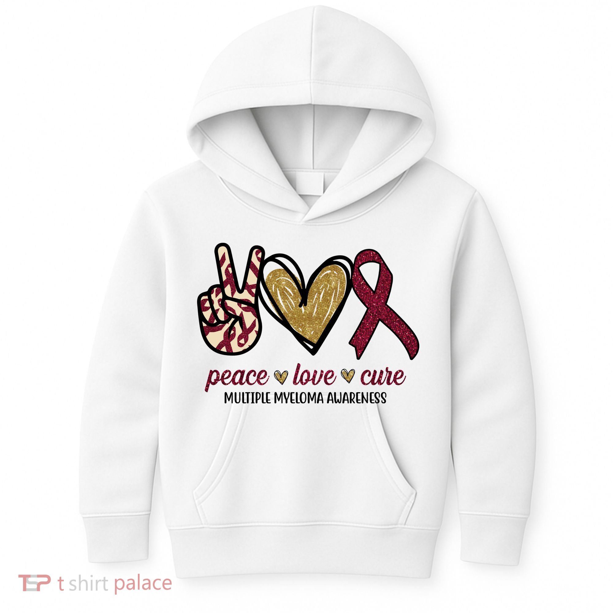 Peace Love Cure Multiple Myeloma Awareness Kids Hoodie