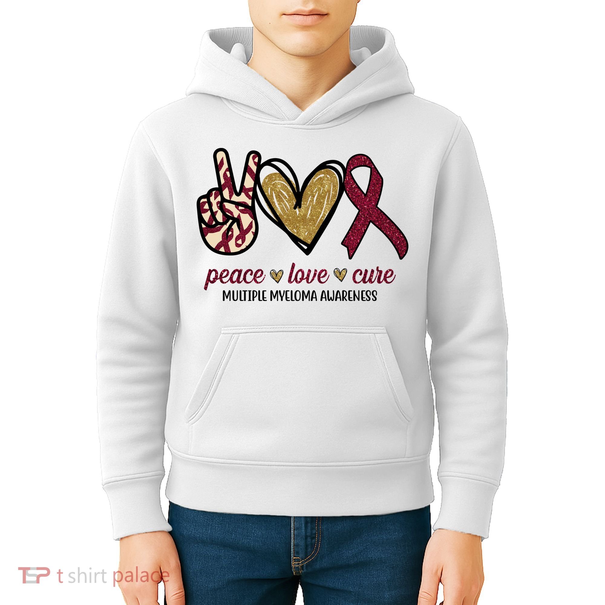 Peace Love Cure Multiple Myeloma Awareness Kids Hoodie