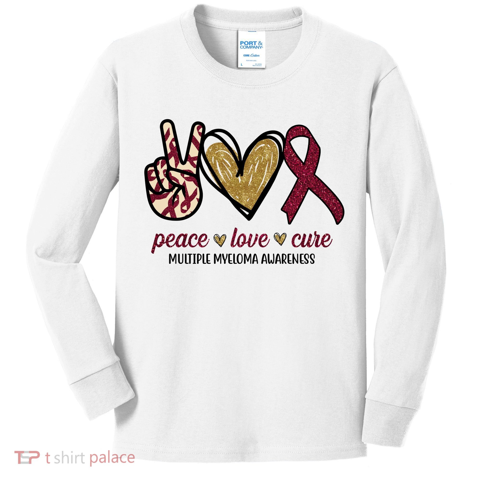 Peace Love Cure Multiple Myeloma Awareness Kids Long Sleeve Shirt