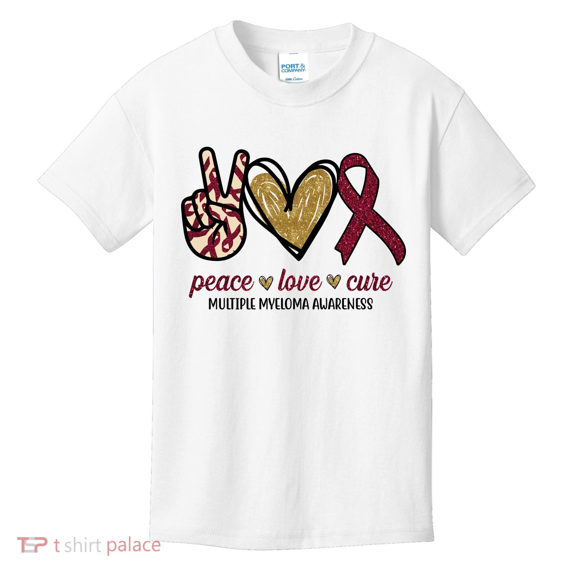 Peace Love Cure Multiple Myeloma Awareness Kids T-Shirt