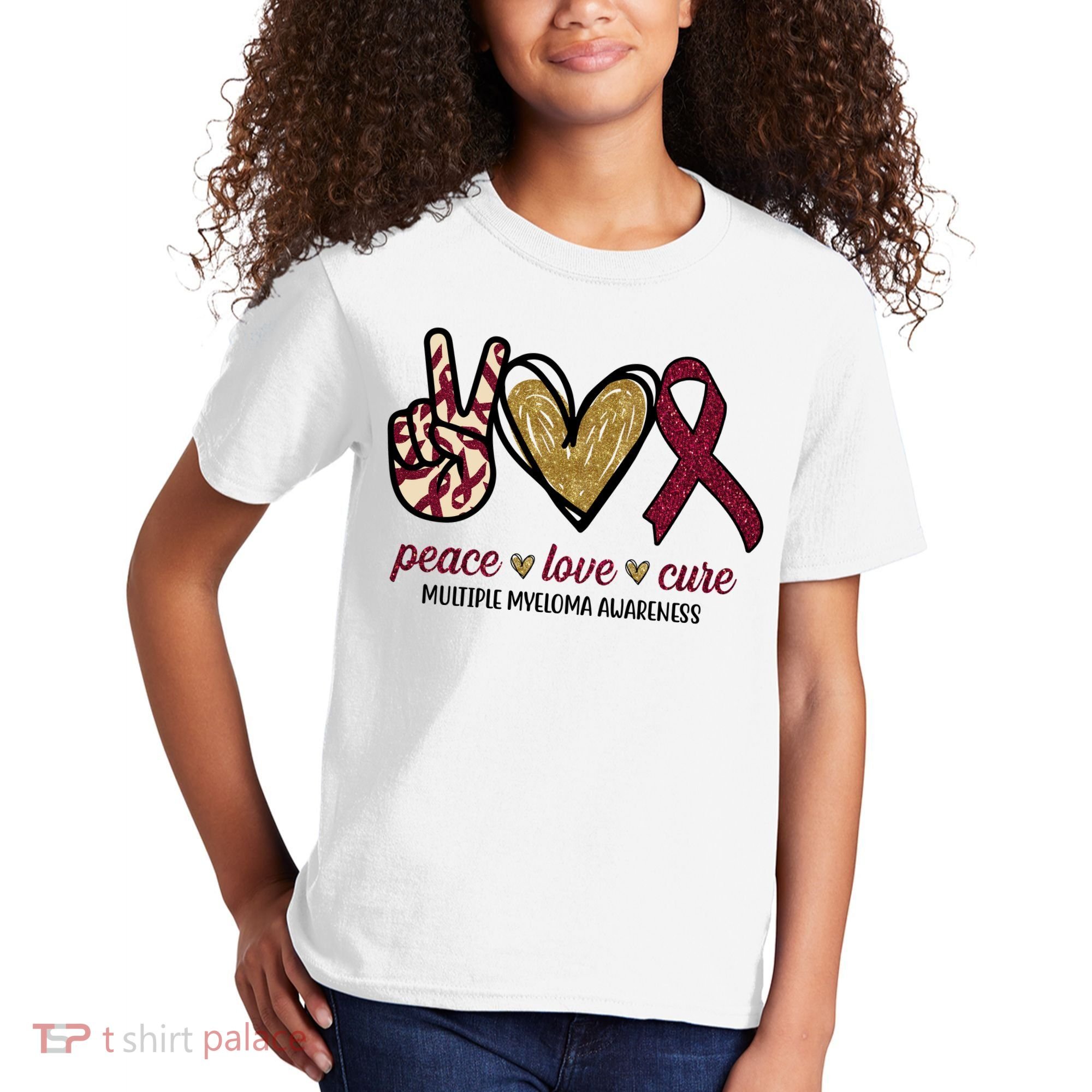 Peace Love Cure Multiple Myeloma Awareness Kids T-Shirt