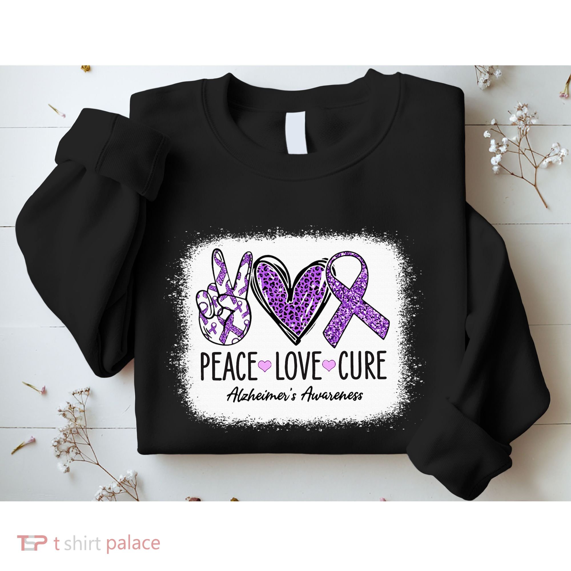 Peace Love Cure We Wear Purple For AlzheimerS Awareness Sweatshirt
