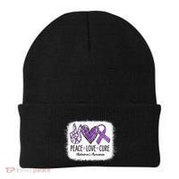 Peace Love Cure We Wear Purple For AlzheimerS Awareness Beanie thumb 0