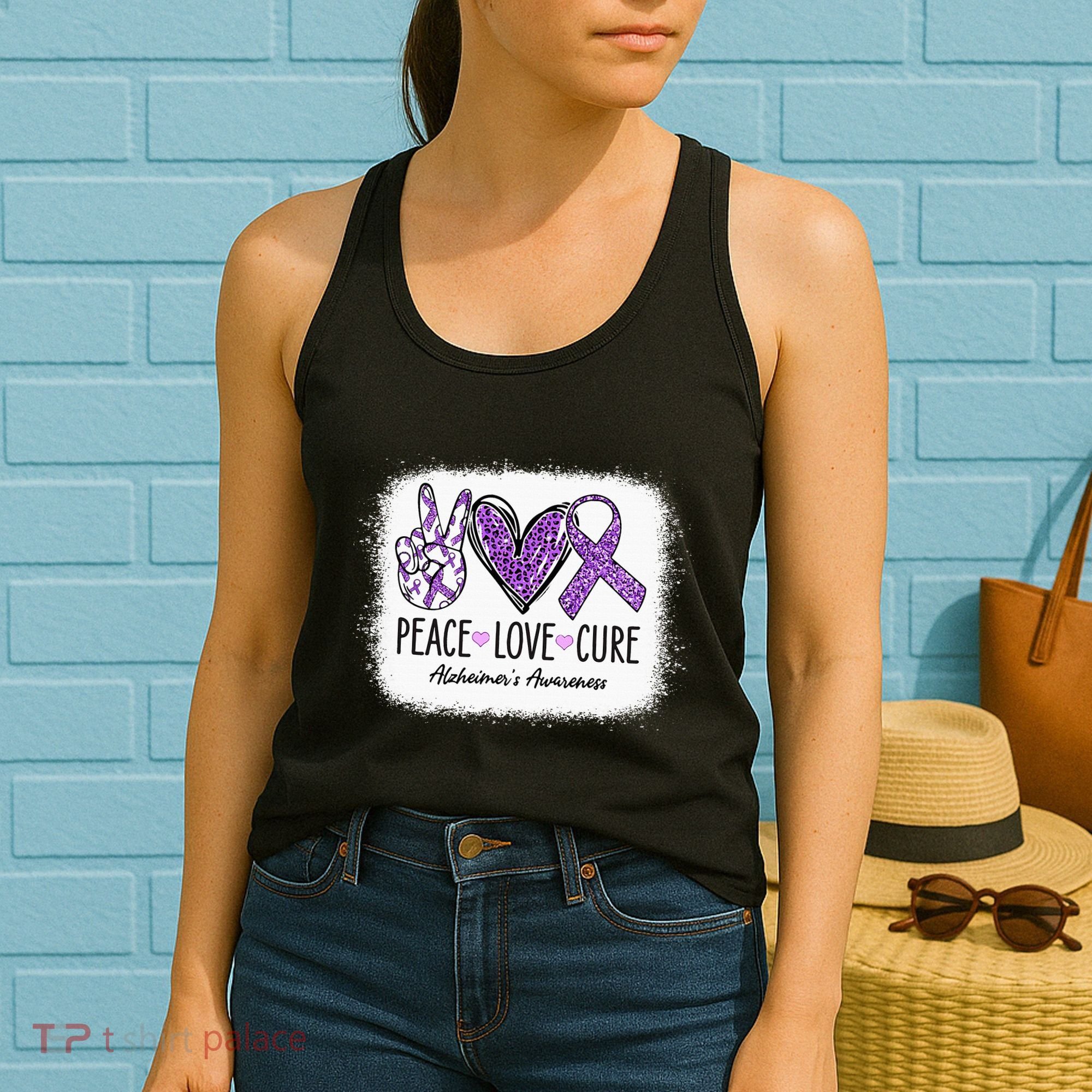 Peace Love Cure We Wear Purple For AlzheimerS Awareness Women's Tank Top