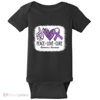 Peace Love Cure We Wear Purple For AlzheimerS Awareness Baby Bodysuit thumb 0