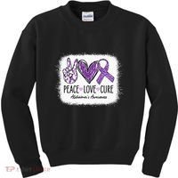 Peace Love Cure We Wear Purple For AlzheimerS Awareness Kids Sweatshirt thumb 0