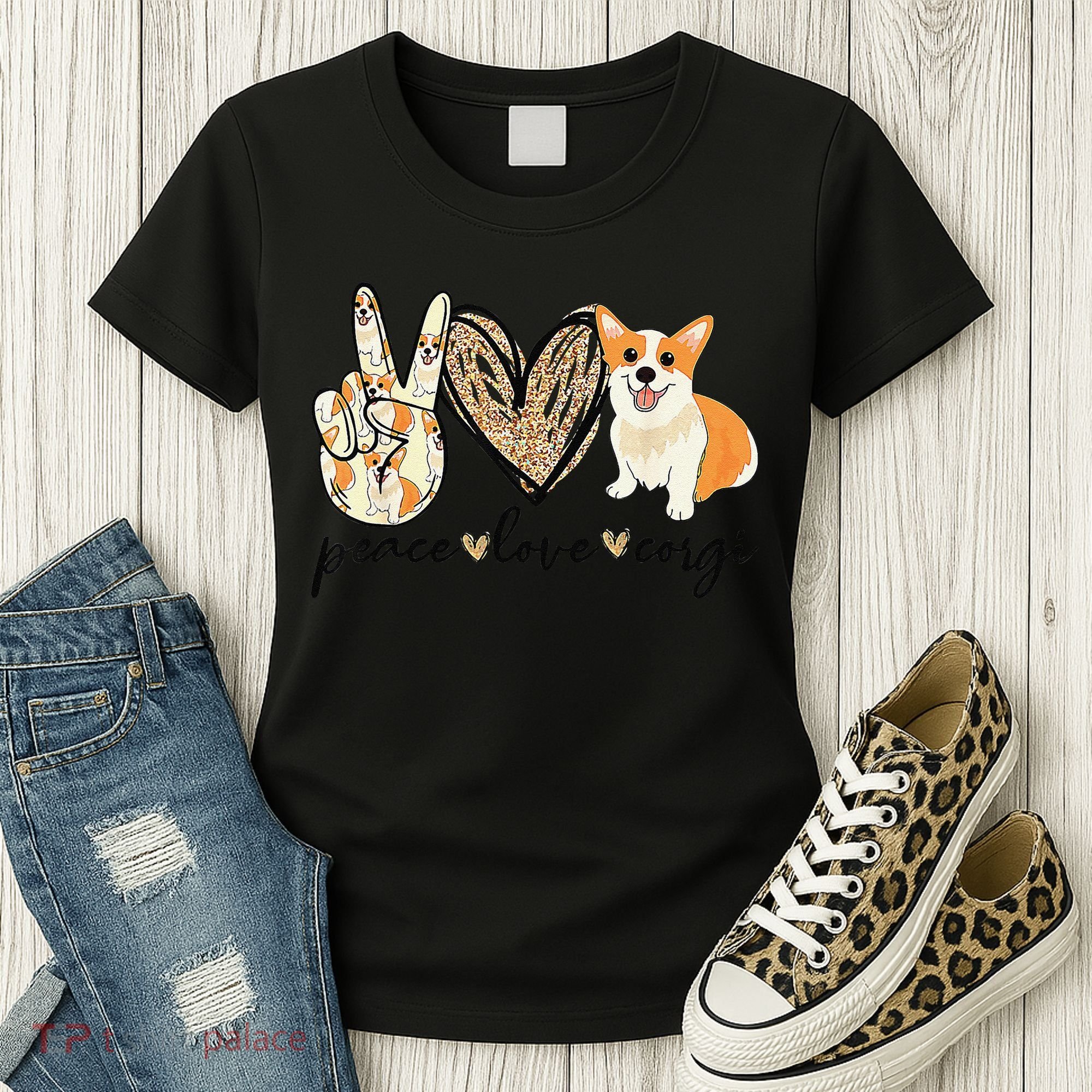 Peace Love Corgi Cute Dog Mom MotherS Day Gift Corgi Lover Women's T-Shirt