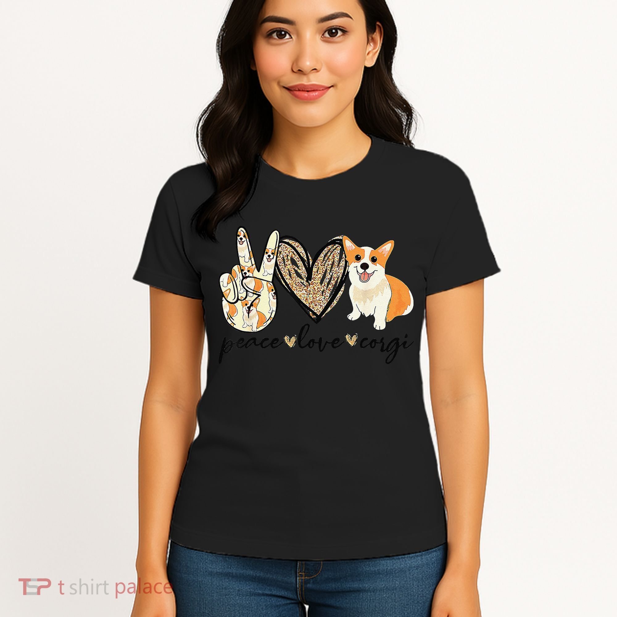 Peace Love Corgi Cute Dog Mom MotherS Day Gift Corgi Lover Women's T-Shirt