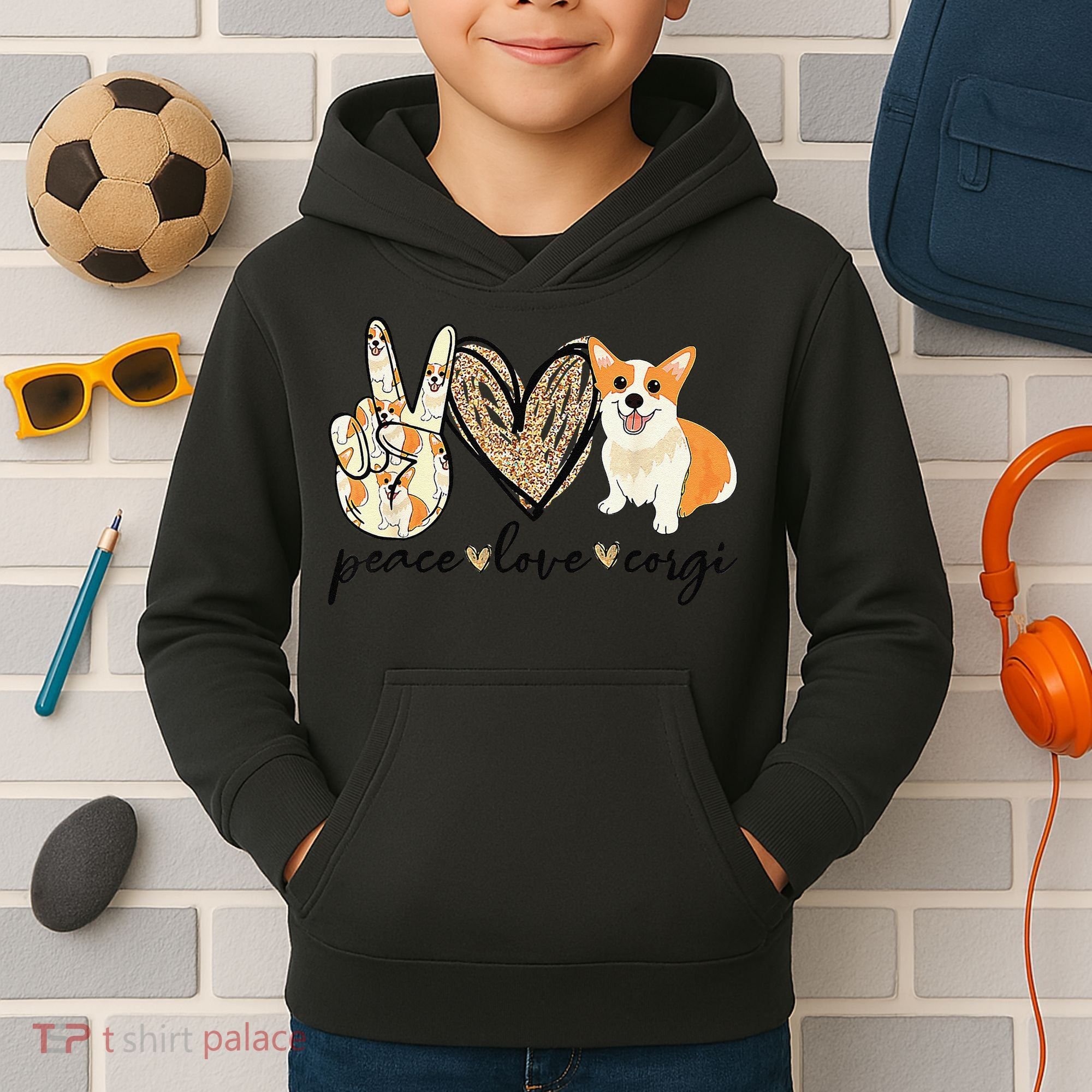 Peace Love Corgi Cute Dog Mom MotherS Day Gift Corgi Lover Kids Hoodie