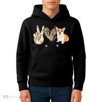 Peace Love Corgi Cute Dog Mom MotherS Day Gift Corgi Lover Kids Hoodie thumb 4
