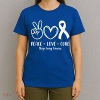 Peace Love Cure Long Cancer Awareness T-Shirt thumb 4