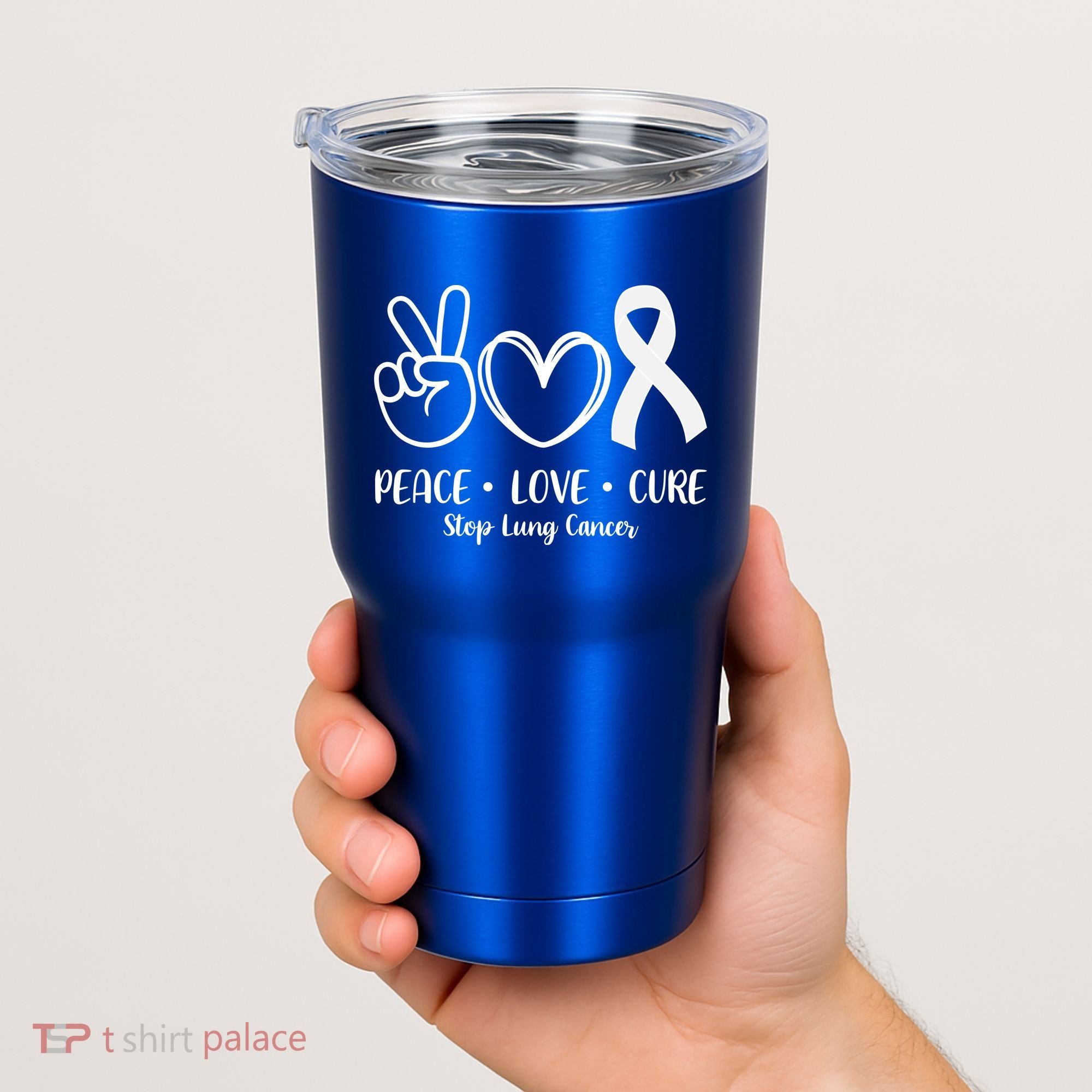 Peace Love Cure Long Cancer Awareness Tumbler