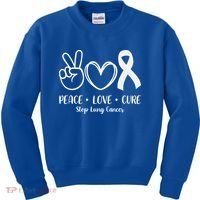 Peace Love Cure Long Cancer Awareness Kids Sweatshirt thumb 0