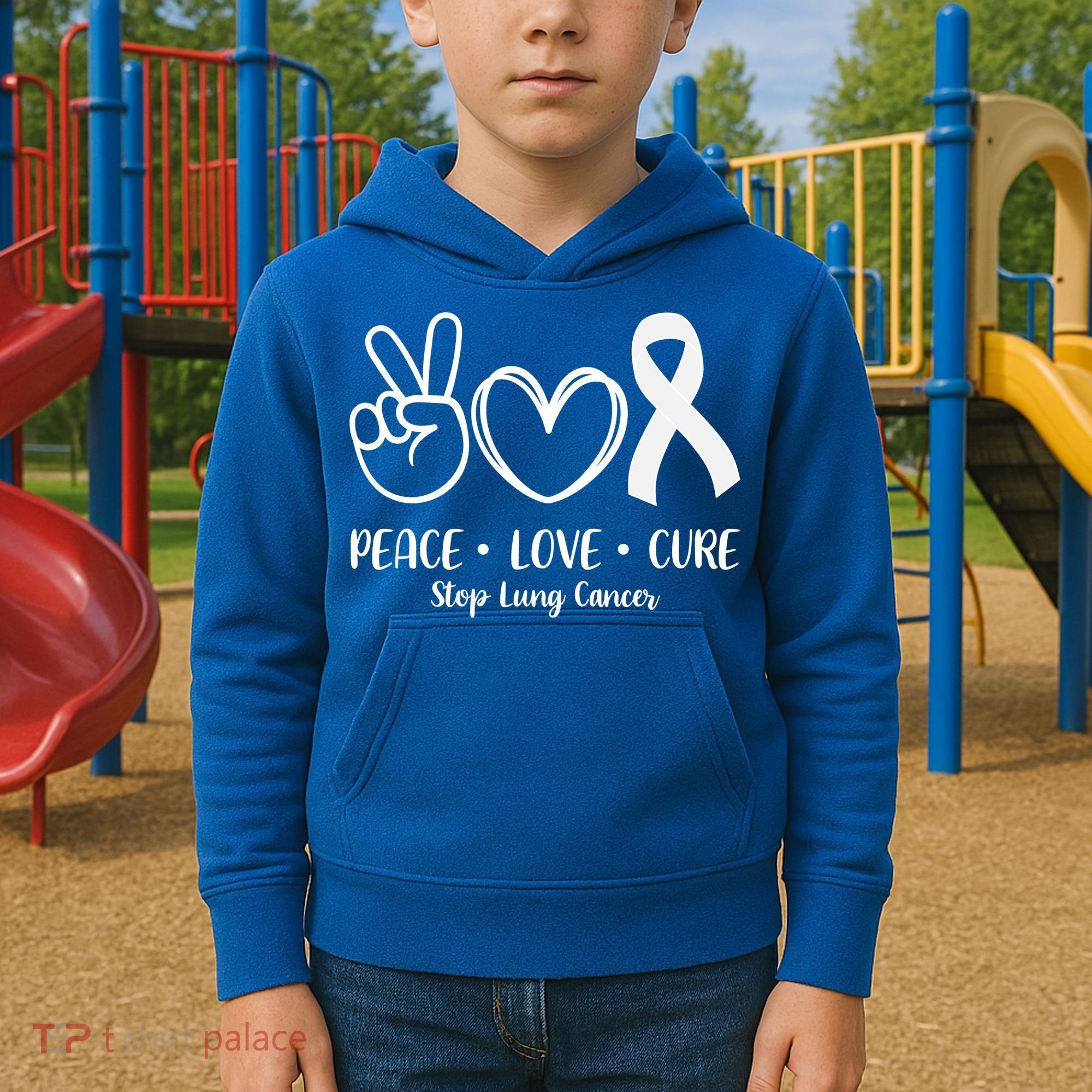 Peace Love Cure Long Cancer Awareness Kids Hoodie