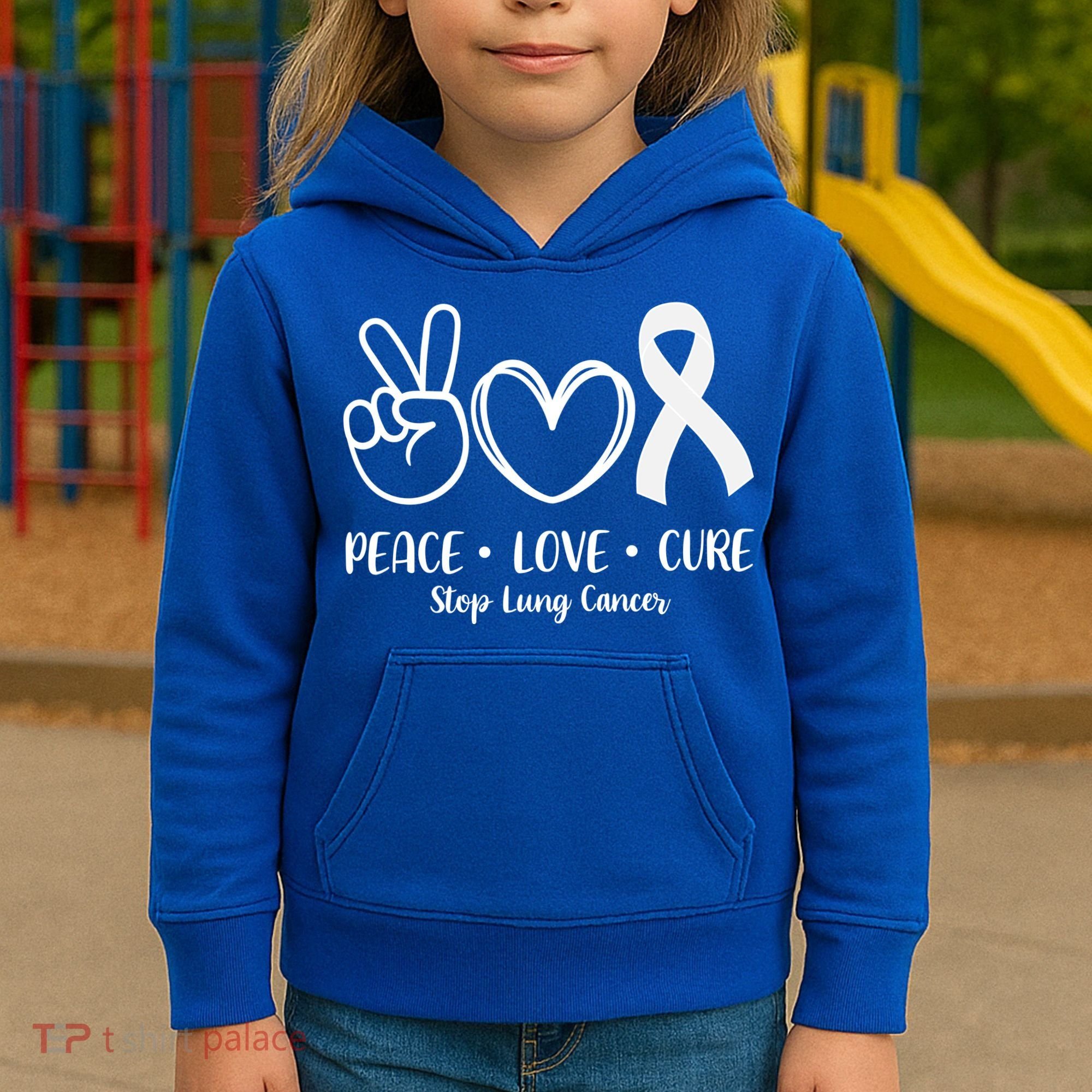 Peace Love Cure Long Cancer Awareness Kids Hoodie