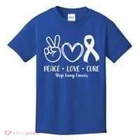 Peace Love Cure Long Cancer Awareness Kids T-Shirt thumb 0