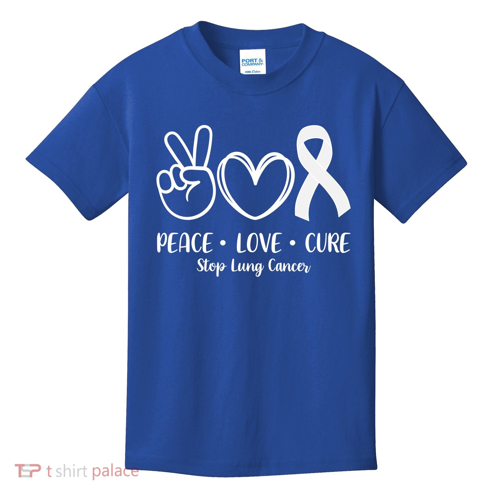 Peace Love Cure Long Cancer Awareness Kids T-Shirt