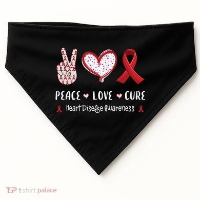 Peace Love Cure Heart Disease Awareness Chd Gift USA-Made Doggie Bandana