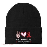 Peace Love Cure Heart Disease Awareness Chd Gift Beanie thumb 0