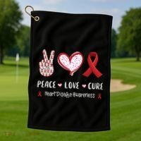Peace Love Cure Heart Disease Awareness Chd Gift Golf Towel thumb 1