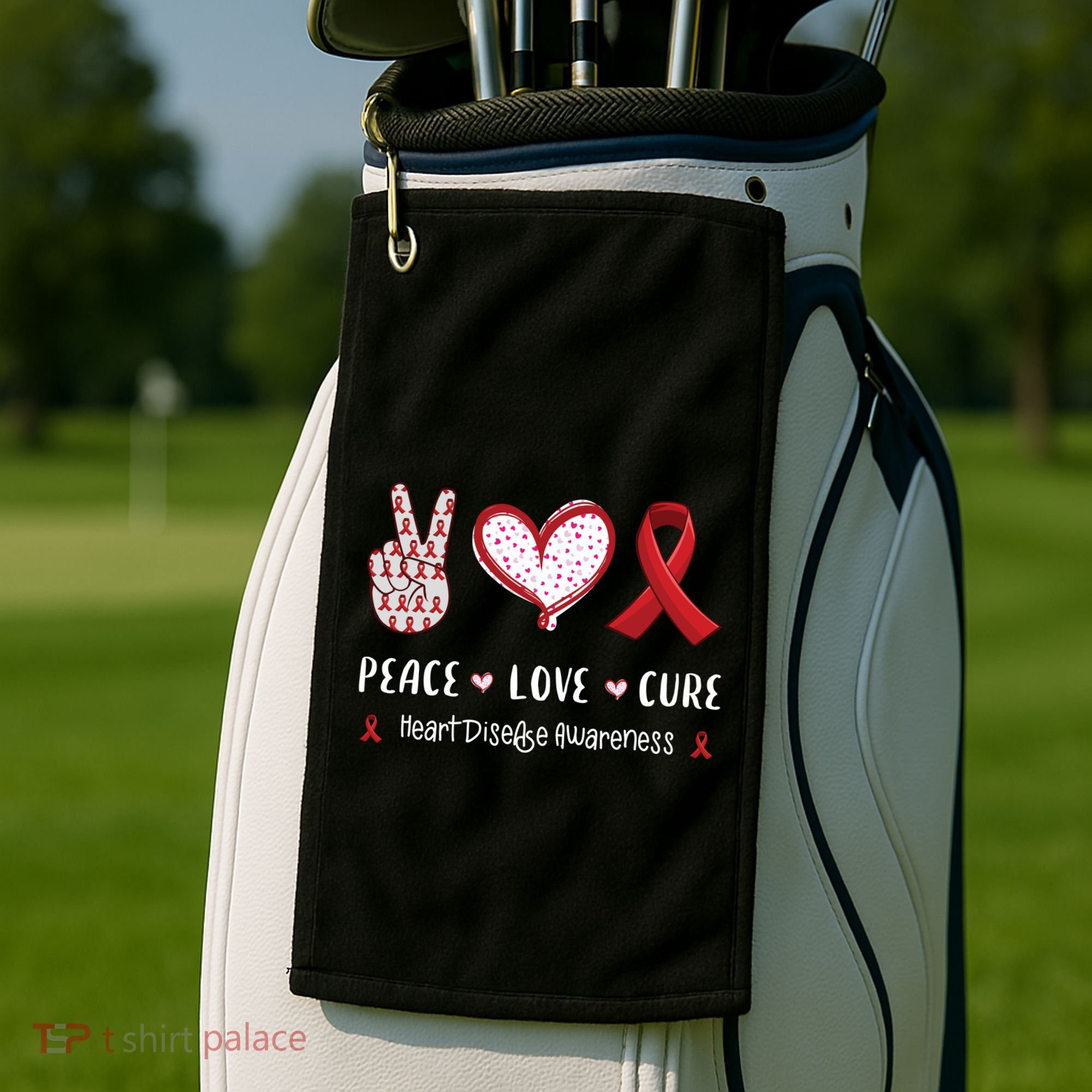 Peace Love Cure Heart Disease Awareness Chd Gift Golf Towel