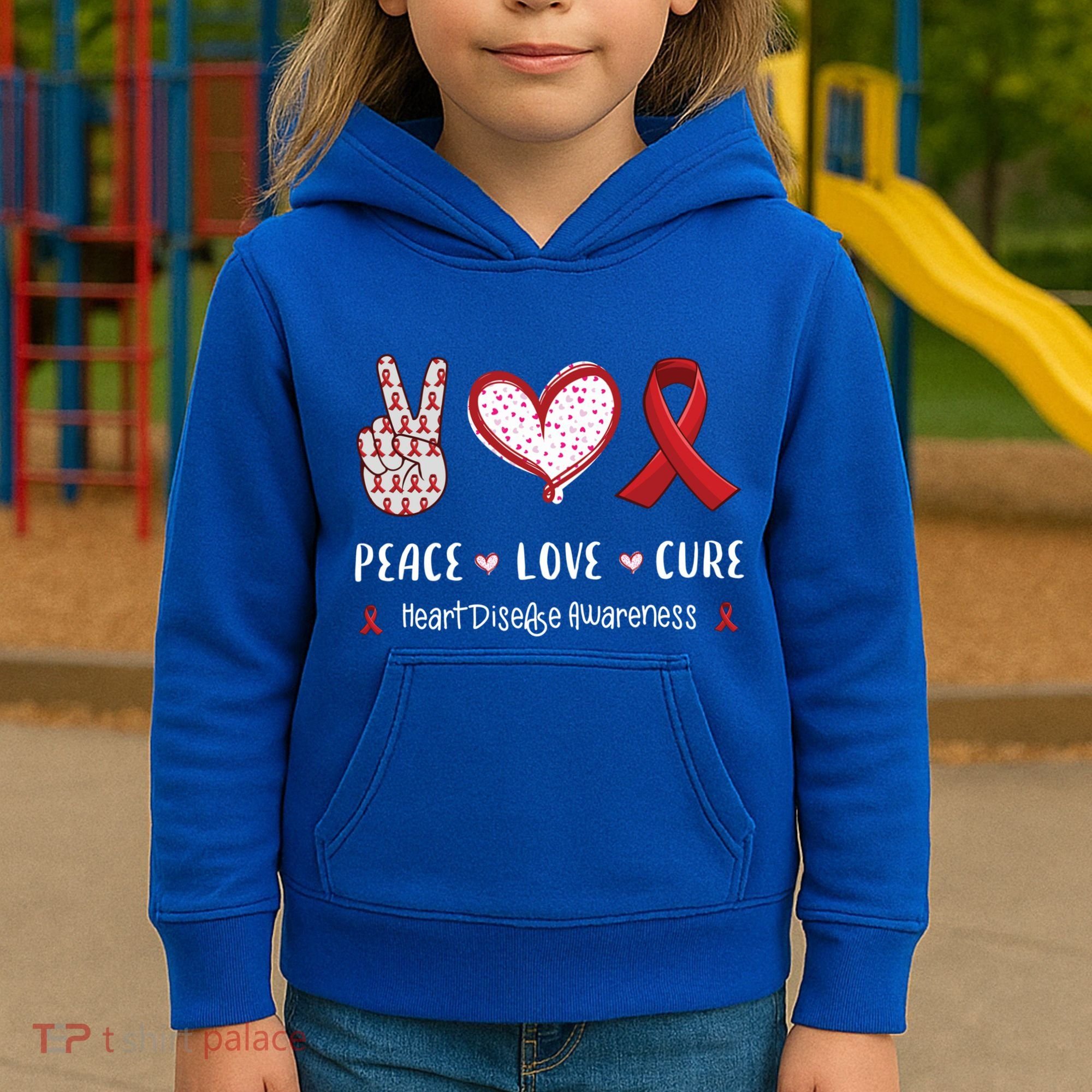Peace Love Cure Heart Disease Awareness Chd Gift Kids Hoodie