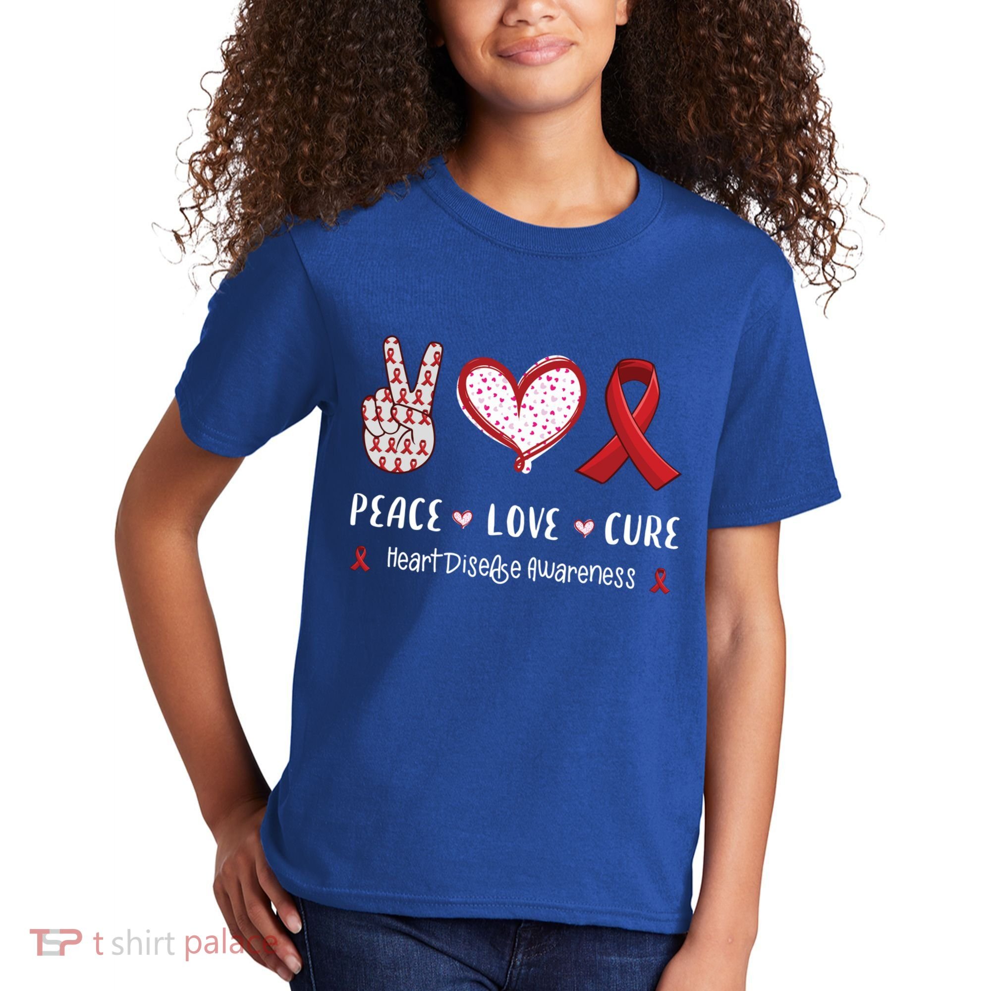 Peace Love Cure Heart Disease Awareness Chd Gift Kids T-Shirt
