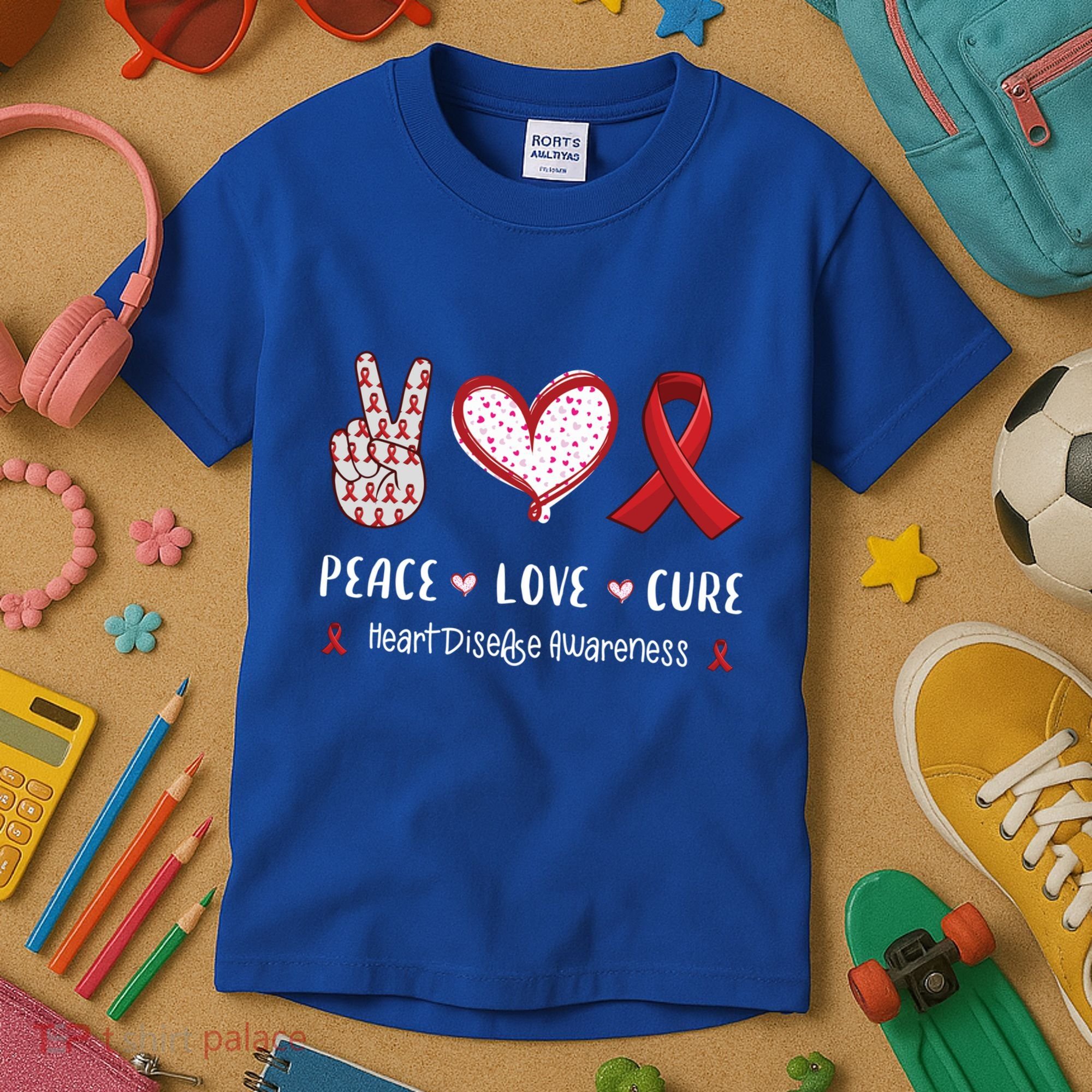 Peace Love Cure Heart Disease Awareness Chd Gift Kids T-Shirt
