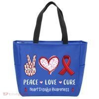 Peace Love Cure Heart Disease Awareness Chd Gift Tote Bag thumb 0