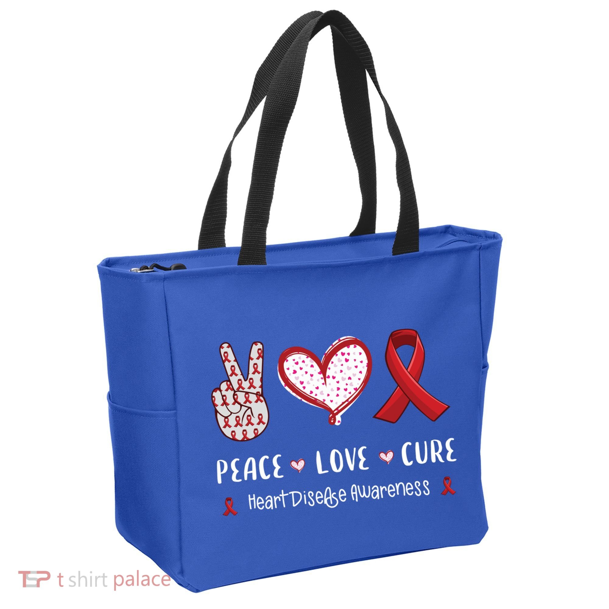 Peace Love Cure Heart Disease Awareness Chd Gift Tote Bag