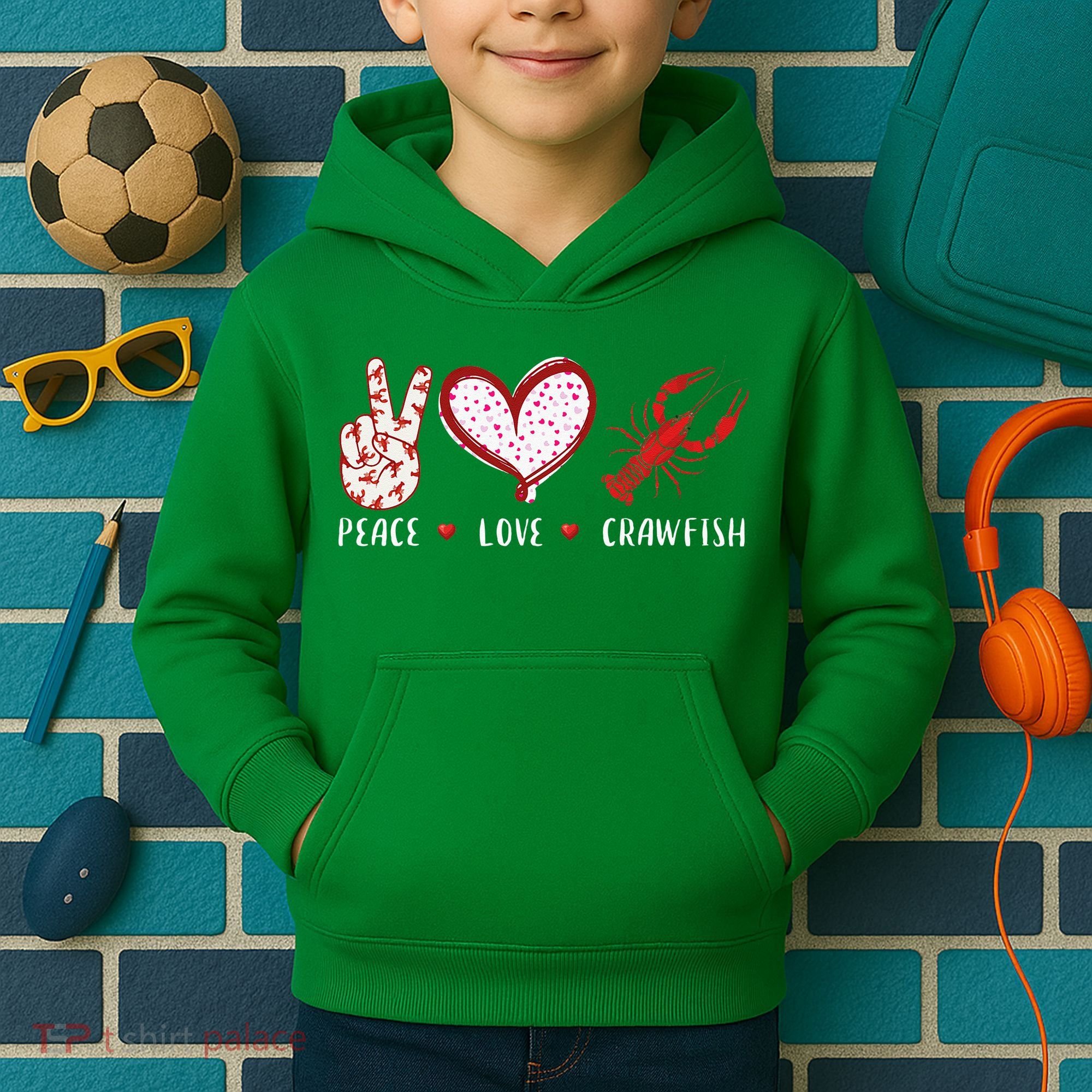 Peace Love Crawfish Boil Gift Kids Hoodie