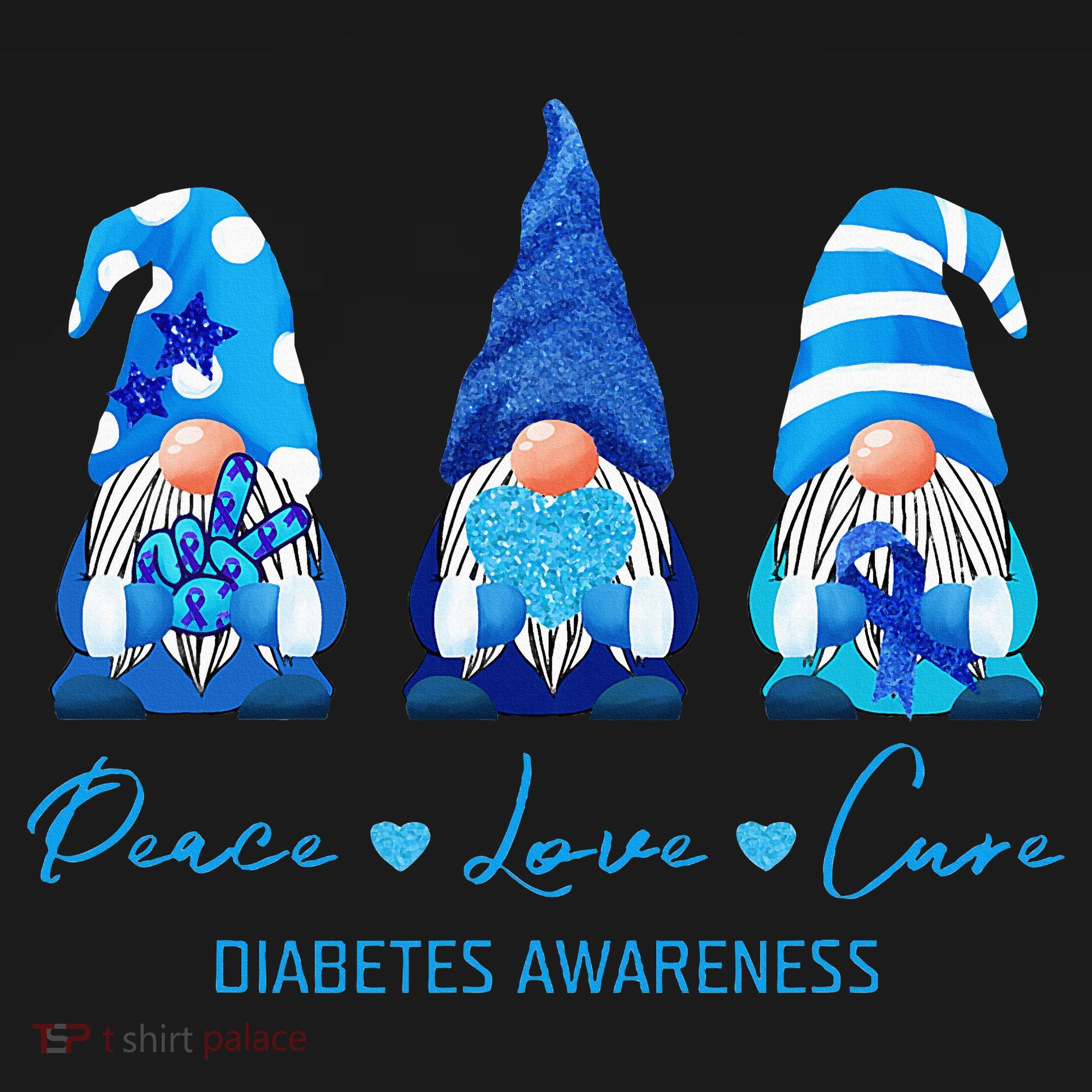 Peace Love Cure Gnome Diabetes Awareness Survivors Gifts Women's Hoodie