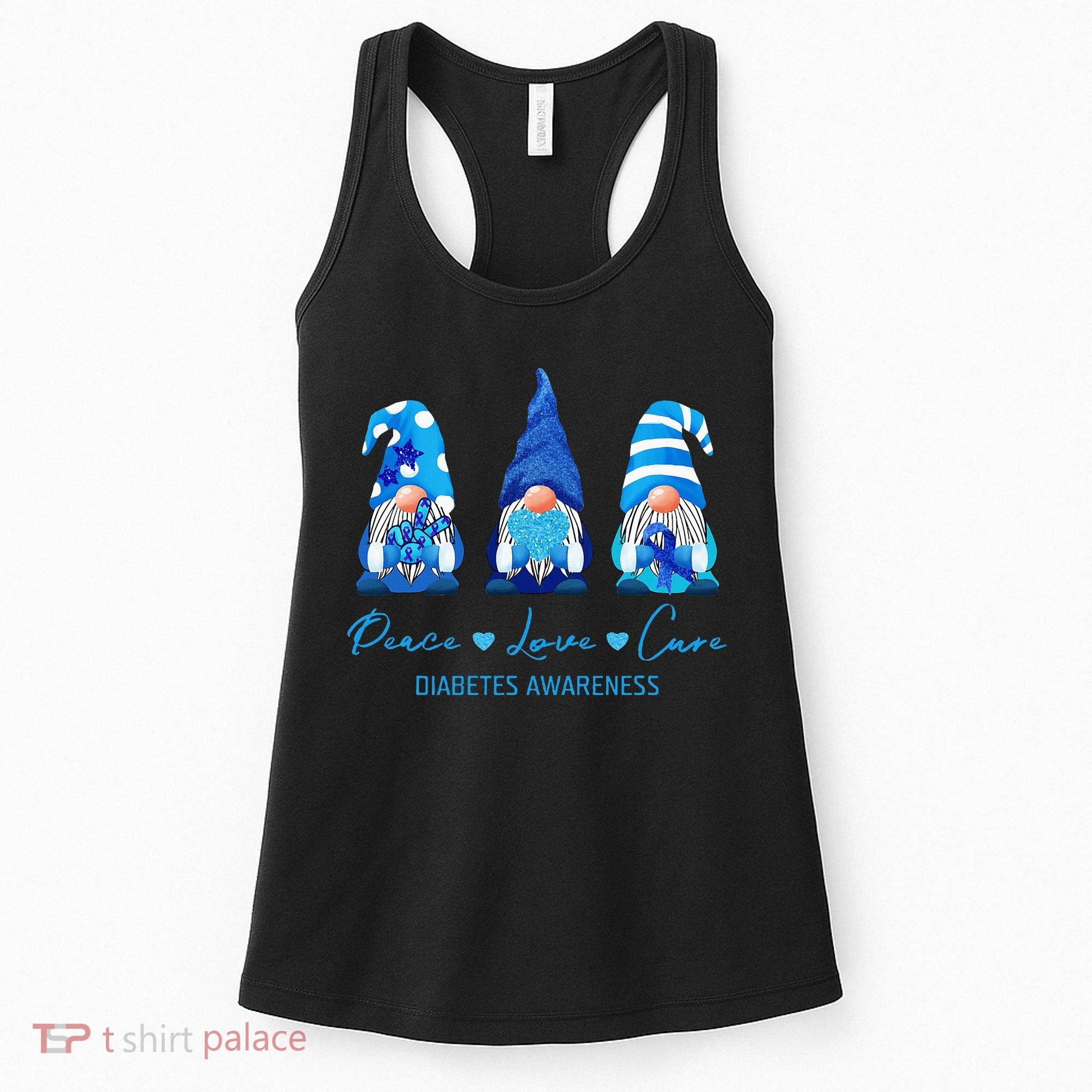 Peace Love Cure Gnome Diabetes Awareness Survivors Gifts Women's Tank Top
