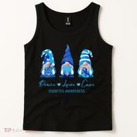 Peace Love Cure Gnome Diabetes Awareness Survivors Gifts Tank Top thumb 2
